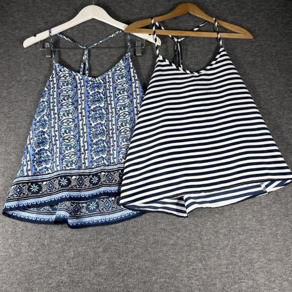 Lot Of 2 Hollister Camisole Tank Top Nautical Flowy Striped & Floral T Back SZ S